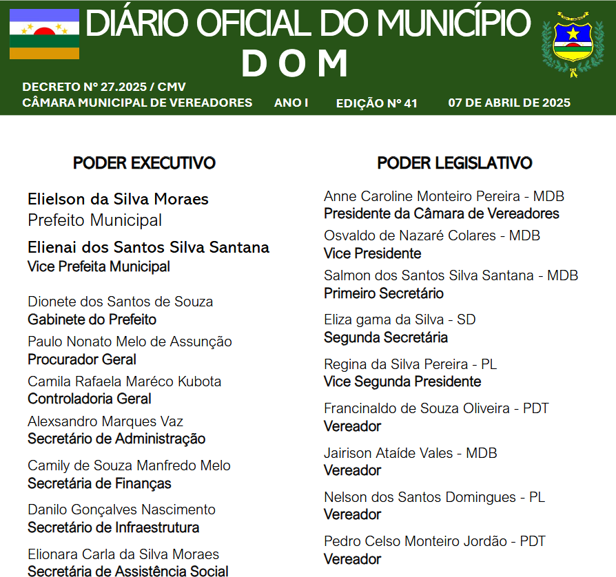 DIÁRIO OFICIAL - EDIÇÃO N° 41 - 07 DE ABRIL DE 2025